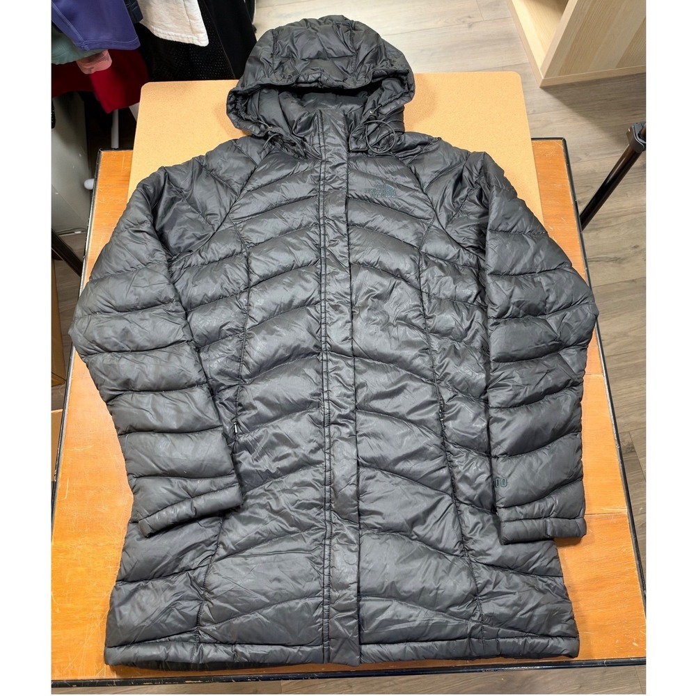 The North Face Puffer Parka Women Medium Black Excellent Removable Hood Longline